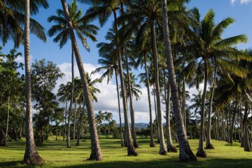 Tropical Paradise: Lush Grove of Coconut Trees at the Historic Plantation in Kapaa, Kauai, Hawaii