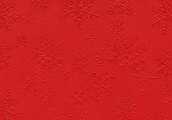 A closeup, textured background of vibrant red paper with embossed snowflake patterns, perfect for holiday crafting and gift wrapping