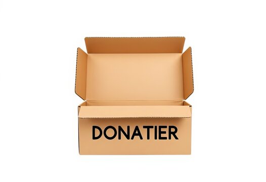 Empty cardboard donation box, isolated on white,  cardboard box,  aid