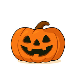 A cheerful face carved into a pumpkin for Halloween. Jack-o'-lantern isolated on white background. Flat vector illustration.