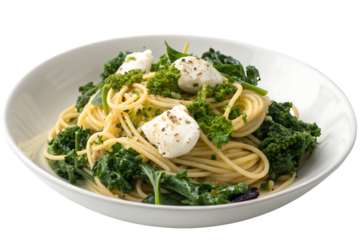 spaghetti with kale and burrata cheese quick dinner