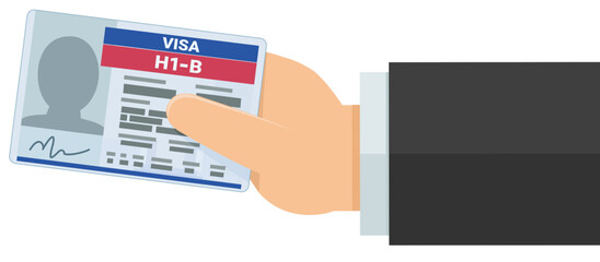 Hand holding H1-B Visa in flat design style (cut out)