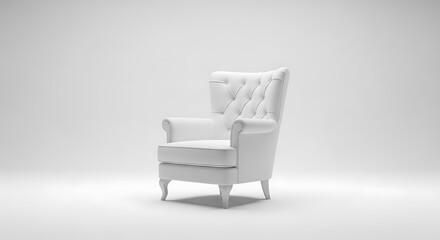 Elegant White Tufted Armchair on a Clean White Background