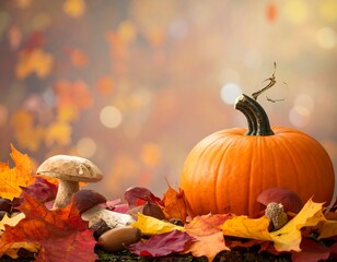 Autumnal pumpkin and forest bounty