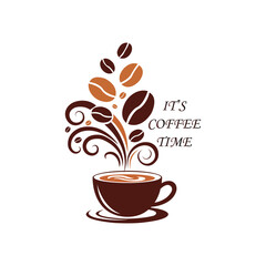 Coffee Time Design: Cup, Beans, Swirls