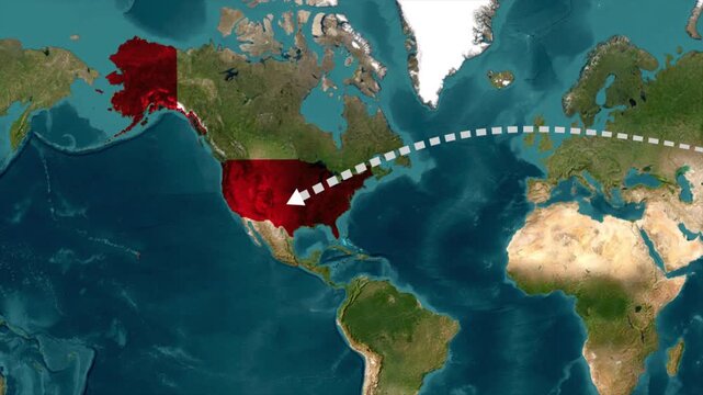 japan usa route animation, world travel connection, global flight path, international map transition, geographic route background