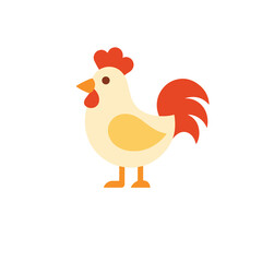 Flat Vector Illustration of Cute Rooster with Red Comb and Tail
