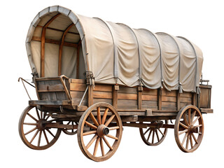 Old Wooden Covered Wagon with Canvas Top Isolated on White Background vintage historical isolated on a transparent background