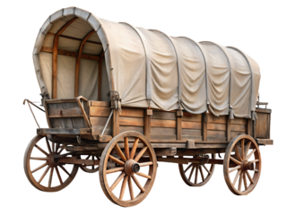 Old Wooden Covered Wagon with Canvas Top Isolated on White Background vintage historical isolated on a transparent background