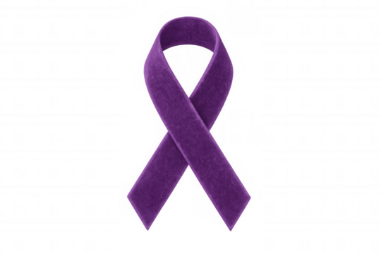 Purple awareness ribbon symbolizing support, charity, and hope for various causes on transparent background