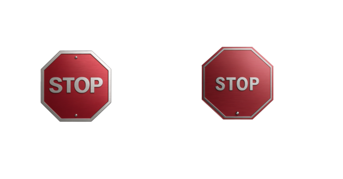 Dual metal stop signs on black background for traffic safety