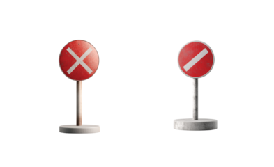 Red and white road signs against black background for road safety
