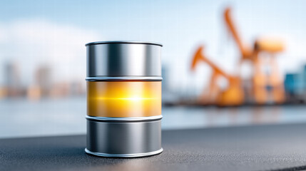 Shale oil output volatility in exports reflects dynamic energy market trends with industrial background and blurred pumpjack scene