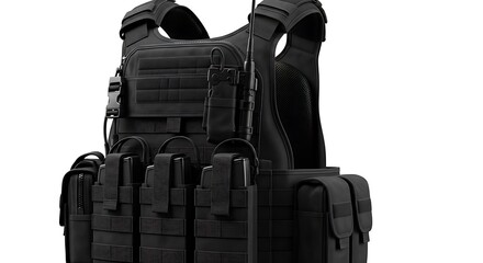 Tactical Black Vest with Radio and Magazine Pouches