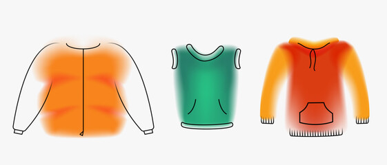 Jacket, vest, sweatshirt for autumn or winter weather. Creative minimal composition with gradient blurred and line elements. Modern abstract fashion vector illustration. © cgterminal