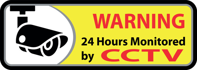Security camera icon, Warning Sticker for CCTV Camera video surveillance, cc tv sign. Yellow square indicating camera operation. 24 hours monitoring, Fixed CCTV, Security Camera Icon Vector.