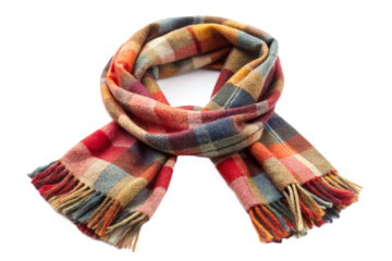 Warm and cozy multicolored plaid scarf isolated no background for fashion and accessories isolated on transparent background