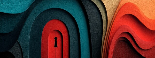 Colorful Layered Paper Design with a Keyhole Symbolizing Login and Portal Entry