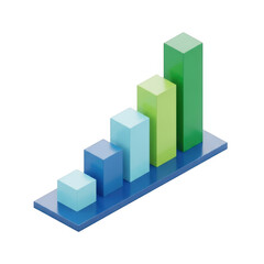 Rising bar chart represents financial growth and business success in 3d transparent background