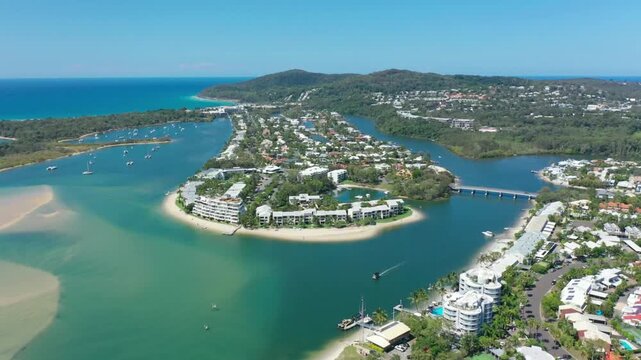 Aerial view of noosa heads, australia, showcasing the coastline and waterways