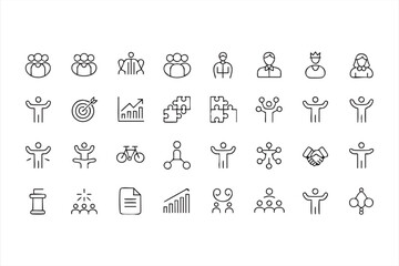 Teamwork and business outline icons for corporate and management projects