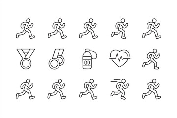 Vector illustration of jogging, exercise, and marathon line graphics set