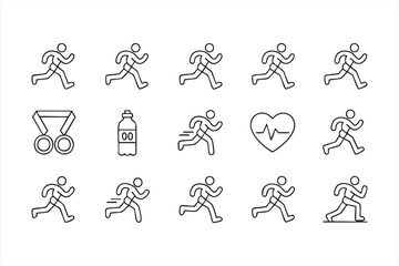 Running and fitness outline icons for health and active lifestyle projects