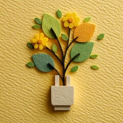 Colorful Felt Plant Icon for Energy and Sustainability in Pastel Design
