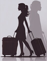 Silhouette of a woman traveling with luggage