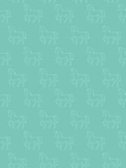 Monochrome green seamless pattern with silhouettes of horses
