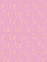 Pink and yellow background pattern with linear silhouettes of horses