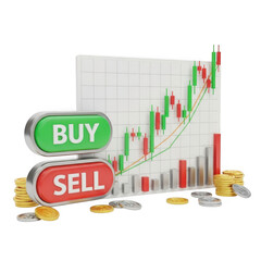 Financial trading success with buy sell buttons and stock market candlestick chart transparent background