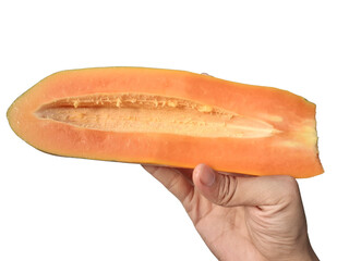 Holding a papaya in hand, isolated on PNG background.