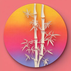 Pastel Paper Cut Bamboo Icon in Zen Style on Gradient Background