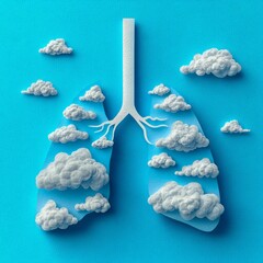 Light Pastel Paper Cut Symbolizing Air and Clouds in Lung Shaped Design