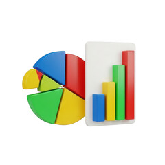 Fototapeta premium Colorful pie chart and bar graph representing financial data analysis growth transparent background