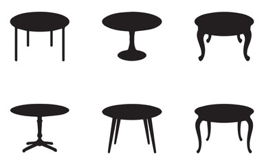 Collection of silhouetted round tables in various styles on white background