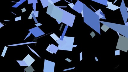 Blue geometric shapes falling against black background - Powered by Adobe