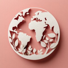 Detailed Paper Cut Artwork Featuring Global Map Surrounded by Plant Elements
