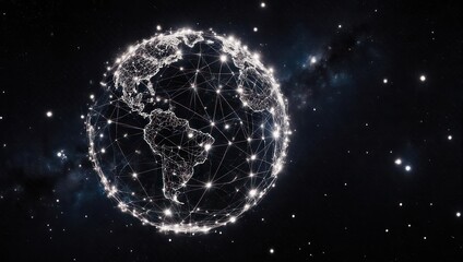 Global network connecting the world with brilliant light amidst the cosmos, ideal for innovation concepts and cutting-edge technology presentations