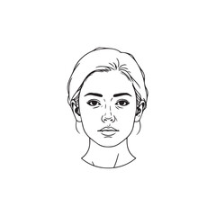 Black and white close up illustration of a beautiful woman face minimalist elegant line art drawing