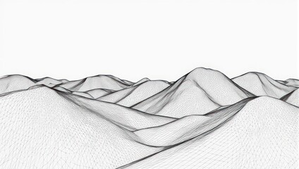 Abstract wireframe landscape with undulating hills offers a modern, minimalist aesthetic for technology, design, or architectural projects needing a clean, bold look