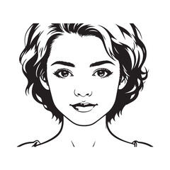 Black and white close up illustration of a beautiful woman face minimalist elegant line art drawing