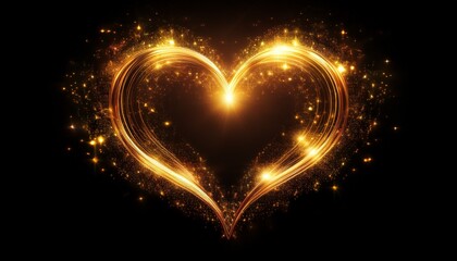 beautiful abstract effect sparkle overlay in heart shape glow light in black background