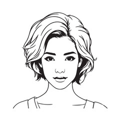 Black and white close up illustration of a beautiful woman face minimalist elegant line art drawing