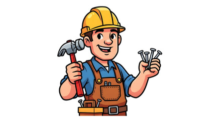 Obraz premium Illustration of a construction worker holding a hammer and nails, ready for a project