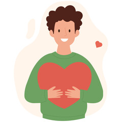 A Smiling Man Holding a Large Heart