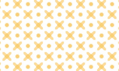 Repeating pattern of yellow crosses and dots on a white background simple and clean design style