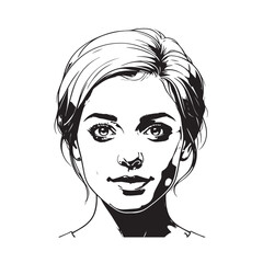 Black and white close up illustration of a beautiful woman face minimalist elegant line art drawing