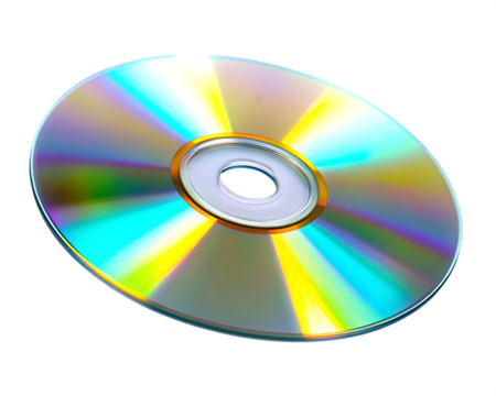 Shiny C D disc with rainbow reflections isolated on a transparent background optical disc